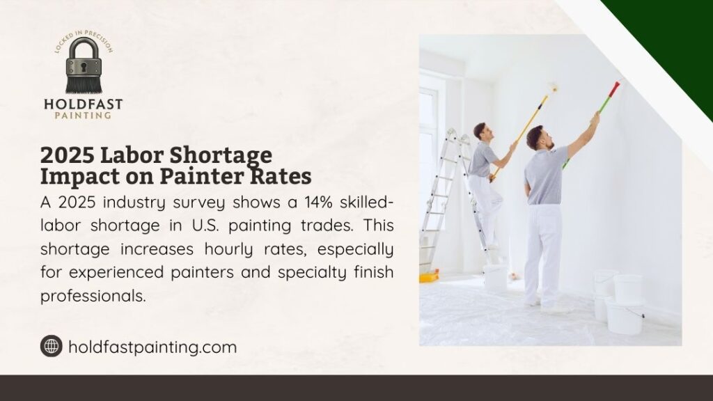 How much does a painter cost per hour - Holdfast Painting infographic: 2025 U.S. painting trades face 14% skilled-labor shortage, driving up hourly rates for experienced painters and specialty finish pros.